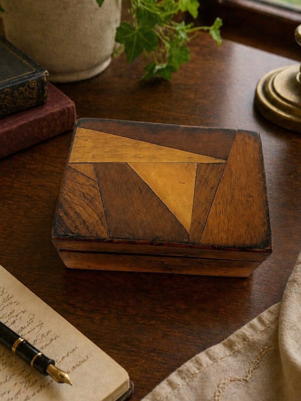 Vintage Wood Inlay Trinket Box Handmade